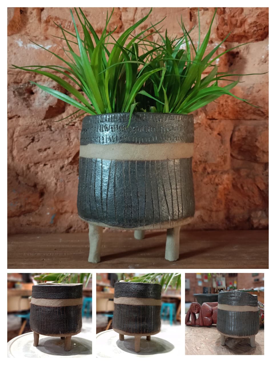 Vaso com três pés grande