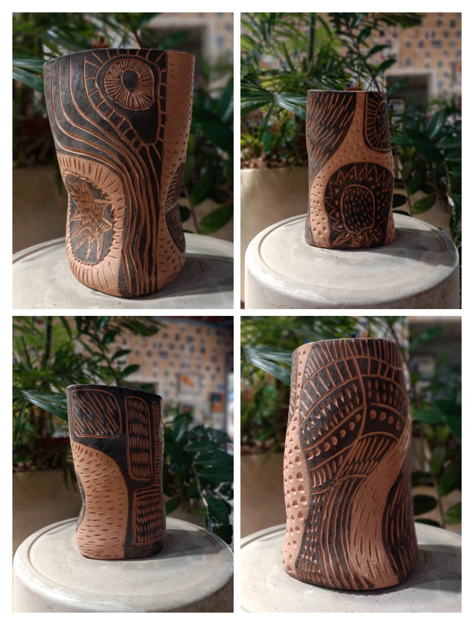 Vaso irregular sgrafito preto