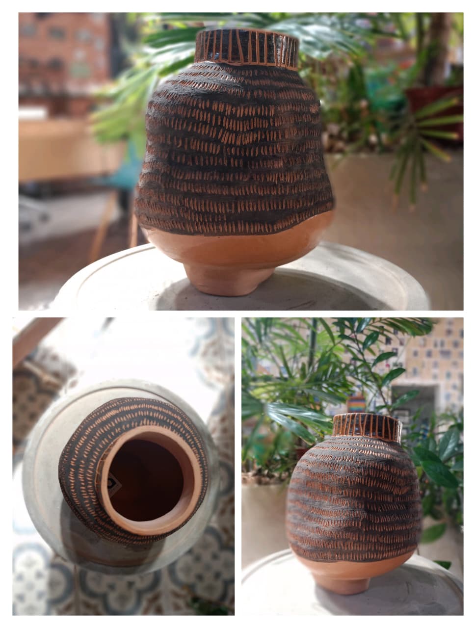 Vaso arredondado sgrafito preto médio