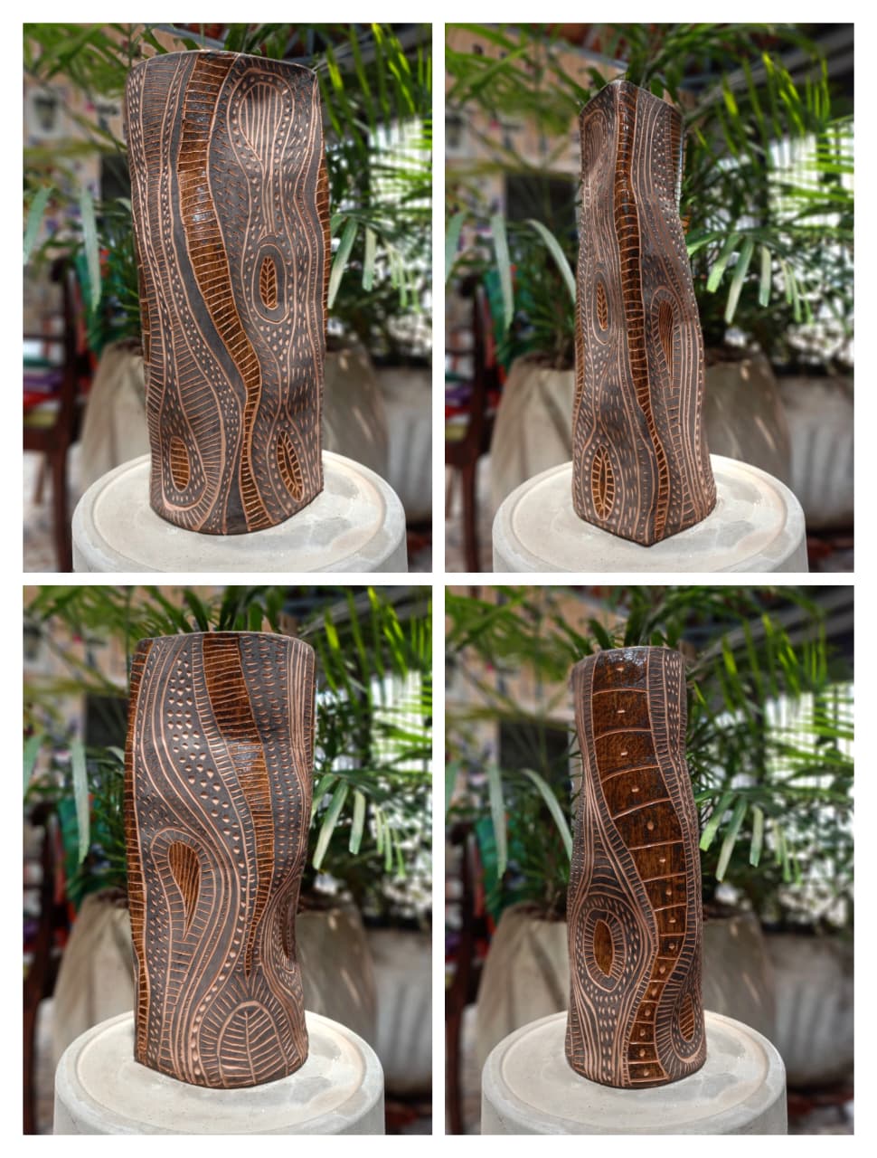 Vaso alto sgrafito preto