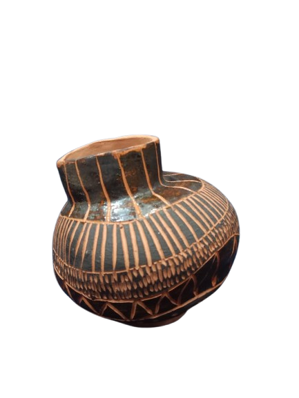 Vaso arredondado sgrafito preto pequeno