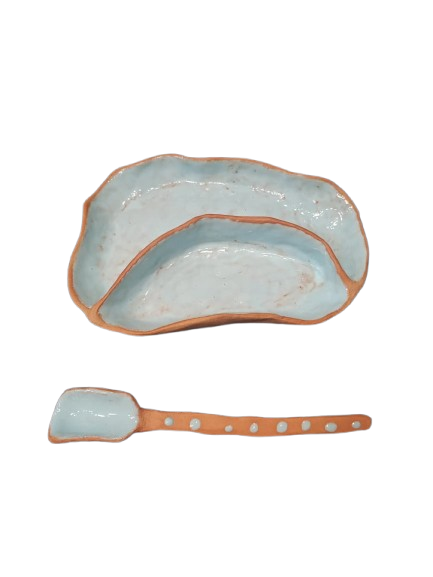 Petisqueira orgânica duo azul com colher